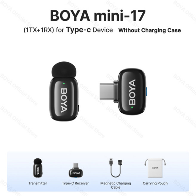 BOYA BOYA iPhone 1516 용 미니 무선 라 발리에 마이크 라이브 스트리밍 비디오 녹화 Vlog 용 Android USB-C 장치, [06] BOYA MINI-17