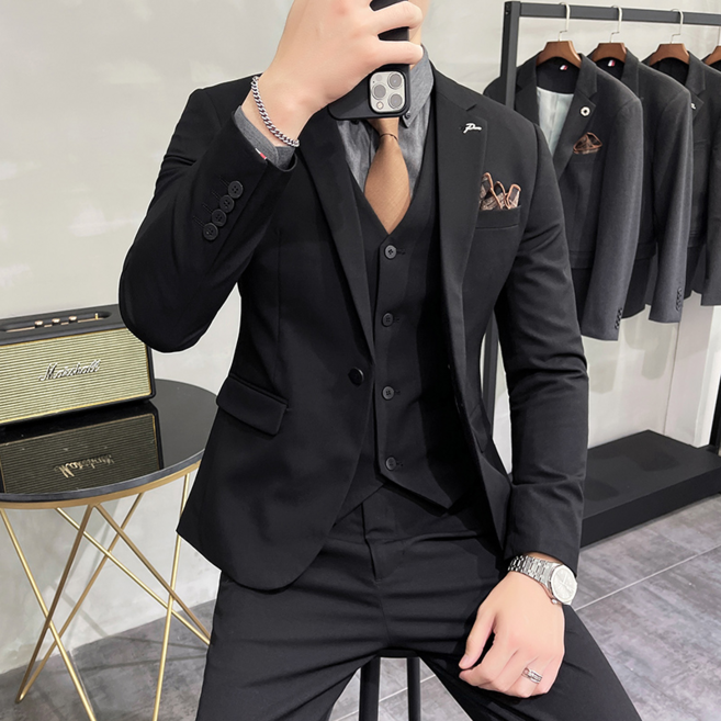 남자정장 남성용 수트 3피스코트+조끼+바지 정장세트 맨잇슈트 프리미엄 하객룩 면접 결혼식