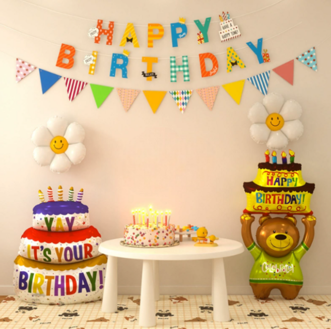생일 축하해 대형 케이크와 곰돌이 풍선, 1세트