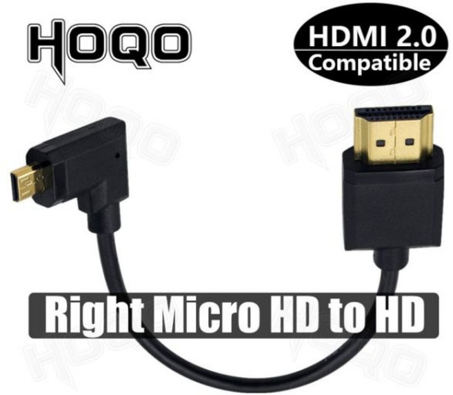 OD 3.2mm 슈퍼 소프트 마이크로 HDMI-HDMI-미니 HDMI 케이블 초박형 4k @ 60hz 경량 휴대용 1 피트 짧은 얇은 hdmi2.0 코일, Right microHD2HD_15cm, 1개