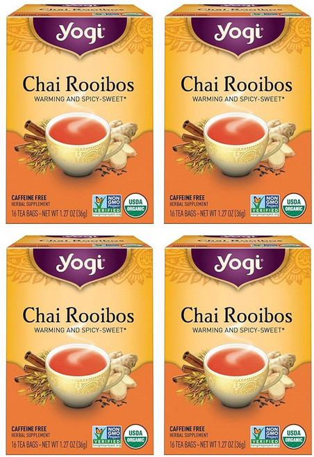 요기 티 차이 루이보스 팩당 16개 티백 4팩 향신료 제 제공 프리 카다멈 시나몬 진저 정향 포함