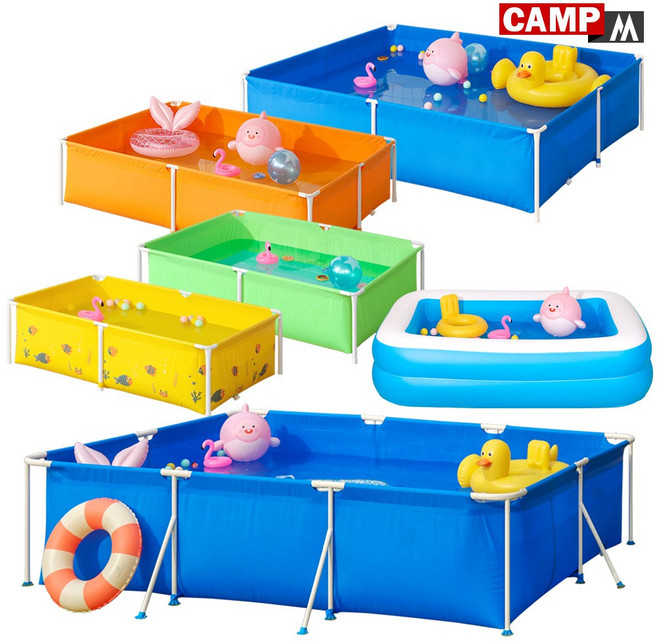 캠프엠 <KC인증받은 All POOL> 어린이 물놀이 에어 사각 원형 프레임 컬러 풀장 미니 대형 유아 실내 볼풀장 글램핑 물놀이 매트패밀리 특대형 수영장 #AnJeon57887F, 풀장 - YELLOW(미니), 1개