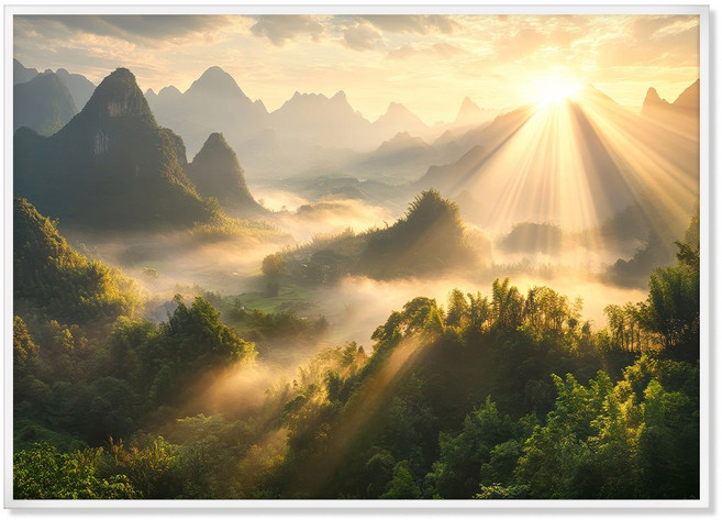 더아트컴퍼니 돈들어오는 명당도 배산임수 한국화 풍경화 풍수지리 산수화 캔버스 그림 액자 30종(28-30), 28. 재물일출 명당도