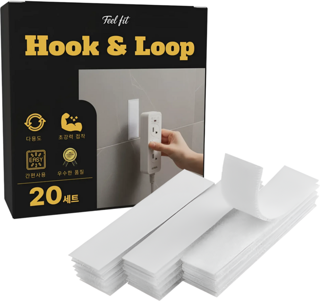 필핏 초강력 찍찍이 벨크로 양면 테이프 화이트 2cm*10cm, 20개