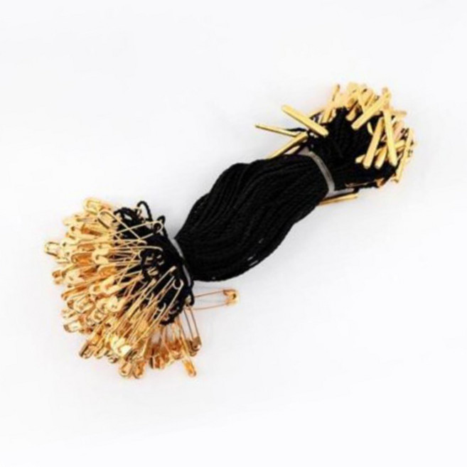 의류 제품 황동 택끈 라벨끈 상표끈 택핀 실고리핀, 100개, 골드핀블랙끈