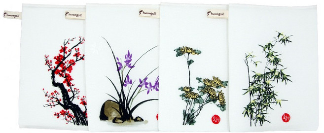 [신제품] K-컬쳐 시리즈 사군자 인견때타올 사각타올 4p 세트, 전래놀이4P