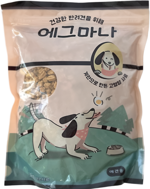 에그마나 프리미엄 강아지 사료 (파우치) 1kg l 성장 면역 털빠짐 방지 l 피모 윤택 l 소화흡수 좋은 계란 원료, 1개