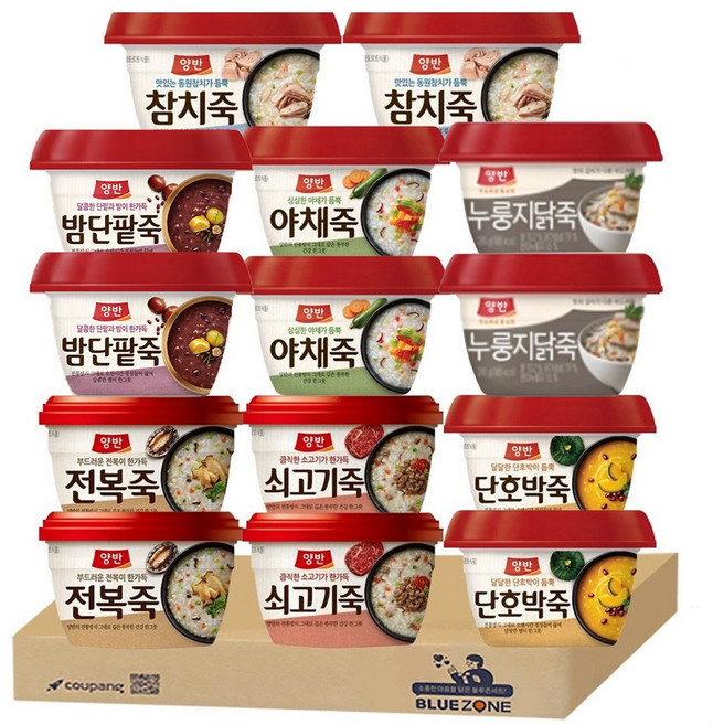 동원 양반죽 간편식 7종 14개 전복죽+단호박죽+쇠고기죽+야채죽+밤단팥죽+누룽지닭죽+참치죽