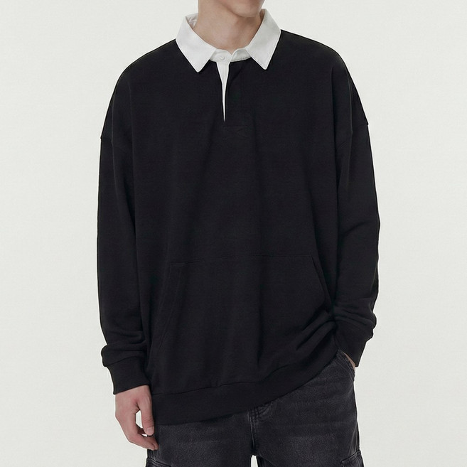 남녀공용 오버핏 캥거루 포켓 카라 맨투맨