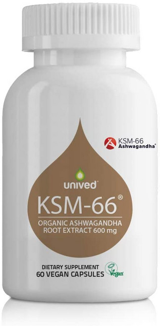 Unived KSM-66 Ashwagandha 뿌리 추출물 | 임상 연구 오리지널 용량 600mg 및 5% 위다놀라이드, 1개