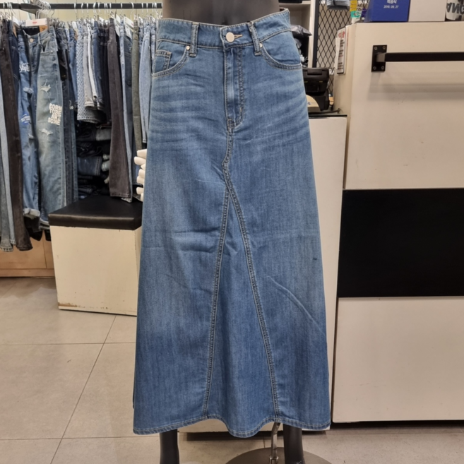 잠뱅이 여성 저온스 삼각절개 롱기장 플레어 청 스커트 AP2DDK475