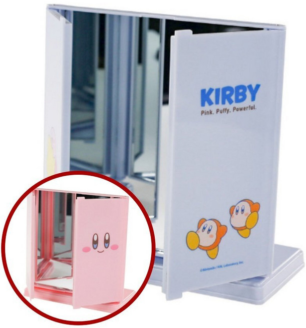 캐릭터 별의커비 3면거울 휴대용 접이식 메이크업 탁상거울, do 커비 3면거울 블루