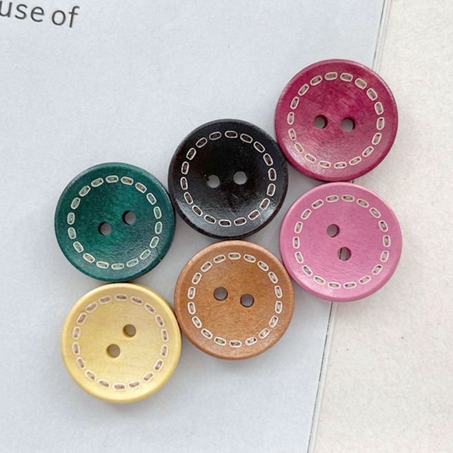 헤세드 20mm 빈티지 컬러 스티치 나무단추 우드단추, 6컬러전부(60개), 1개