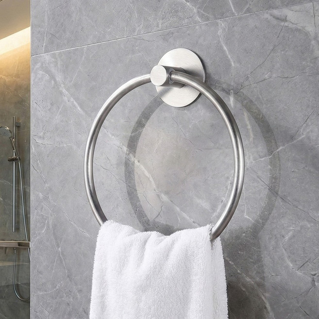 무타공 접착 304 스텐 욕실 수건걸이, 실버, 1개