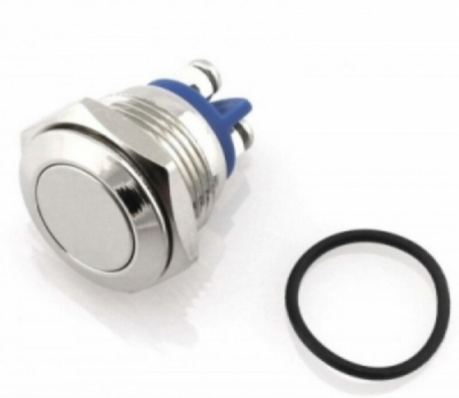 22mm 플랫 방수 금속 푸시버튼 스위치 - DC 12V 3A - IP65 / 알루미늄 합금 / 순간형 (언락형)