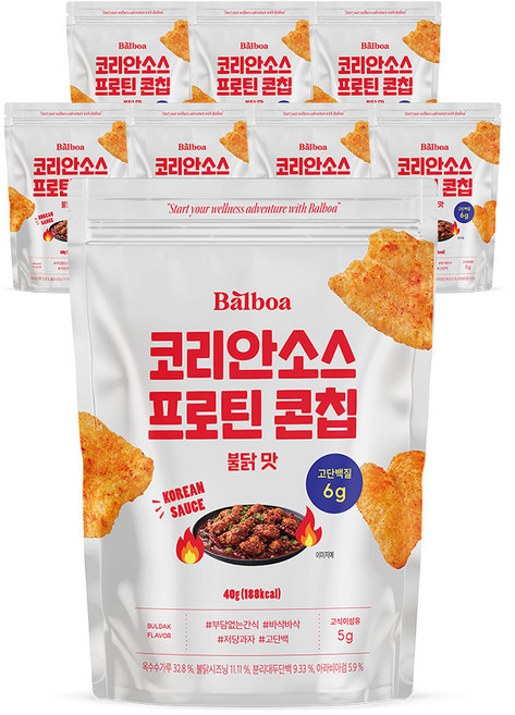 발보아 저당 코리안소스 프로틴 콘칩 불닭맛, 8개, 40g