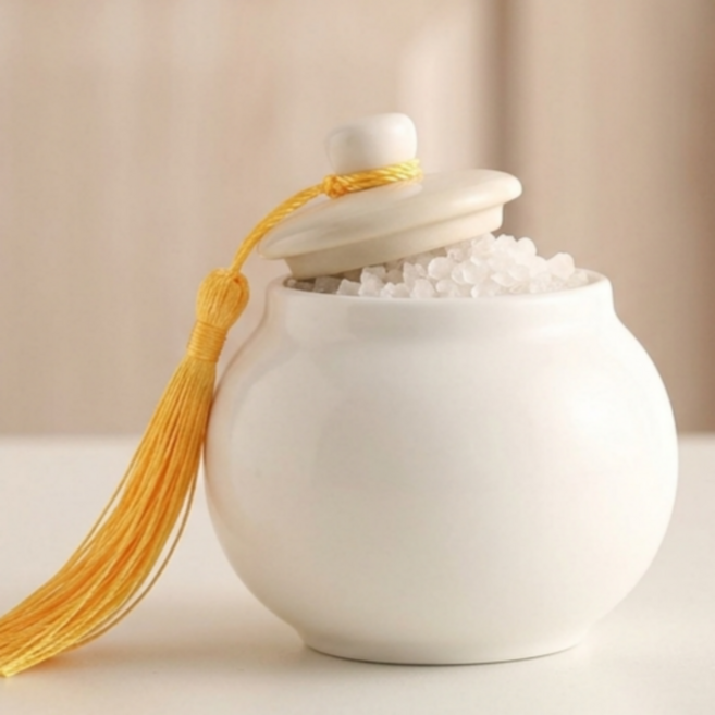 울창울창 미니 달항아리 백자 도자기 단지, 흰색