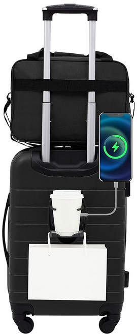 컵 홀더 USB 포트 및 휴대폰 홀더가 포함된 랭글러 스마트 수하물 세트 검은색 2피스 세트
