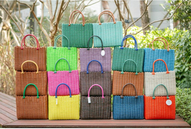 초록샘 컬러핸들 대중소 3p 빨대가방 바구니 피크닉 비치백 바캉스백 목욕 스파 수영 왕골 라탄