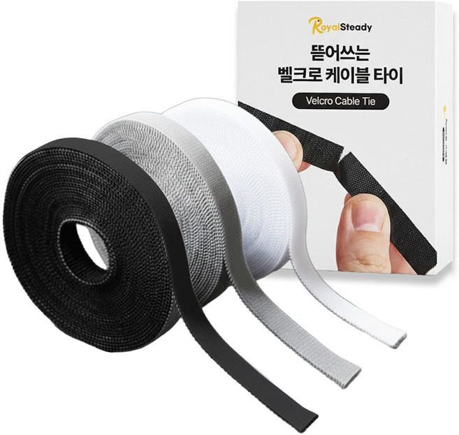 로열스테디 뜯어쓰는 선정리 전선정리 벨크로 케이블 타이, 그레이(1.2cm x 5m), 1개