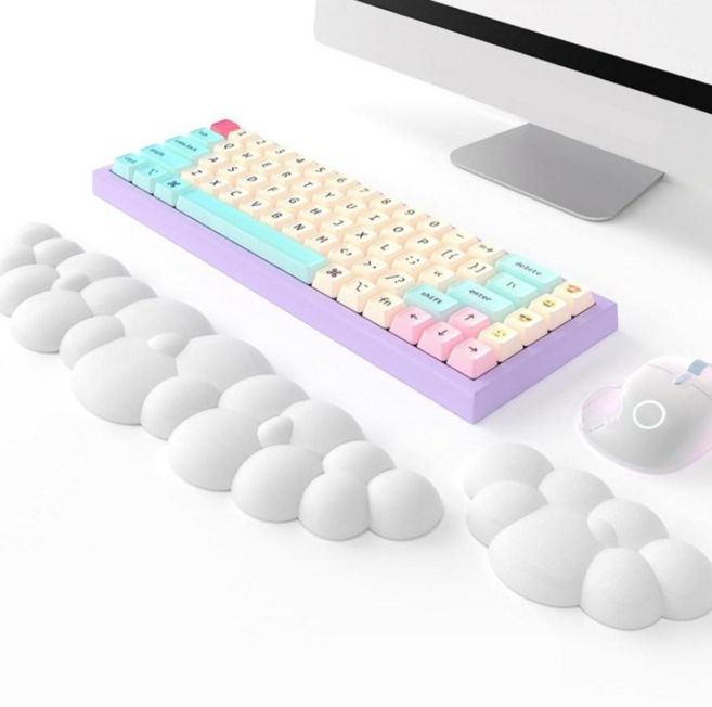 에쉬울프 메모리폼 구름 마우스 손목 받침대 키보드 팜레스트 세트, 화이트, 1세트