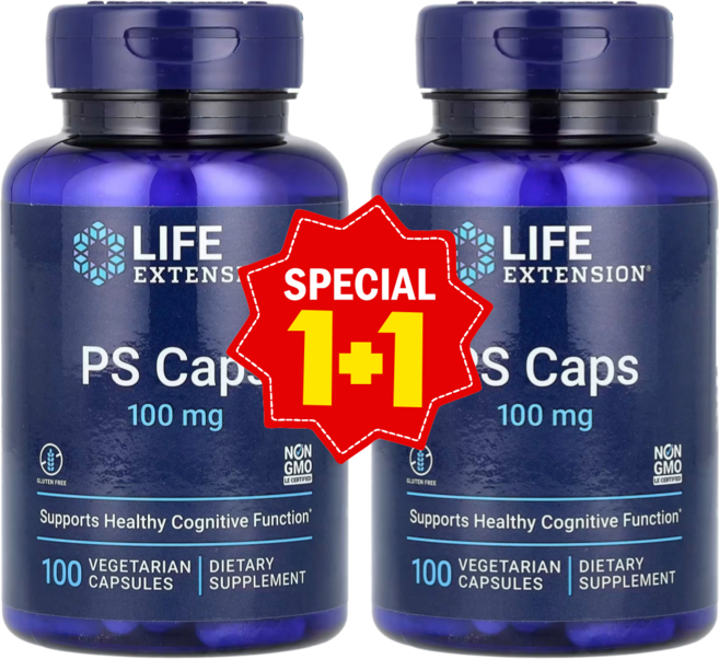 1+1 라이프익스텐션 포스파티딜세린 PS 캡스 100mg 베지 캡슐 100정 / 해외직구 미국정품, 2개