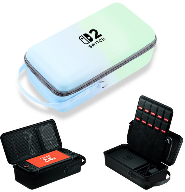 플쿠아 닌텐도 스위치2 전용 올인원 하드 케이스 파우치 가방, 1개, 블루그린, 닌텐도 스위치2 올인원 파우치