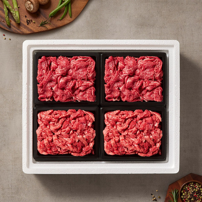 [국제식품]1+등급 한우 선물세트 정육 2호 1.6kg(불고기2팩+국거리2팩), 1세트