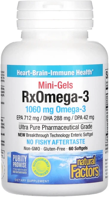 새해 첫좋은선물 Natural Factors RxOmega-3 미니 젤 소프트젤 60정(소프트젤 1정당 530mg) 제대로 할인합니다, NaturalFactorsRxOmega3미니젤소프트젤6, 60정 - 쿠팡