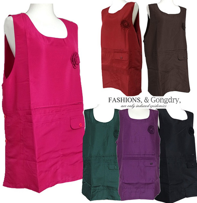 공드리 코사지 꽃무지앞치마/원피스형/업소용/요양원/단체앞치마/30장이상인쇄무료, 핫핑크, 1개