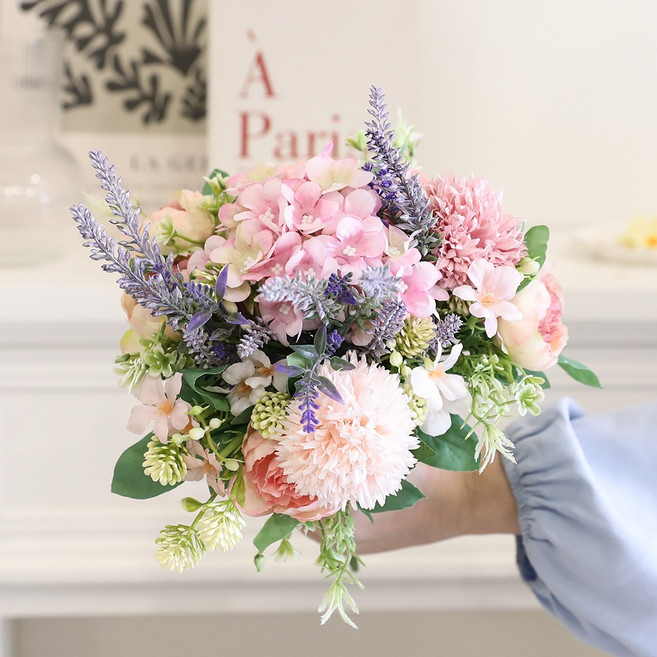 성묘 조화 꽃다발 산소꽃 생화같은 조화세트, _, 1개, 세트14.라벤더 센터피스 핑크