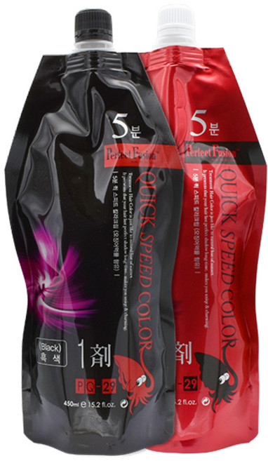 본코스메틱 퍼펙트퓨전 오징어먹물 5분 퀵스피드 컬라크림 염색약 1제 450ml + 2제 450ml, 진한갈색, 1개
