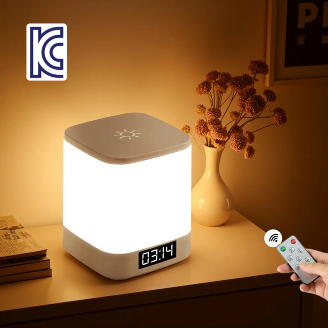 무선 LED 무드등 수유등 충전식 캠핑 램프 시계 내장 3색 조절 리모컨 포함 4800mAh대용량KC인증배터리, 화이트