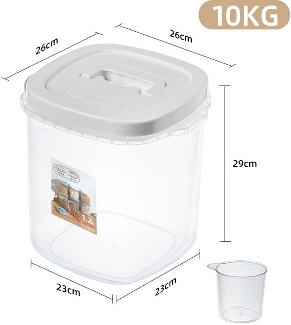 밀봉 된 쌀 양동이 주방 가정용 방습 곤충 계량 쌀 항아리 굵은 곡물 플라스틱 보관 상자, 투명 컬러 쌀 20kg 두꺼운 배달 컵, 1개