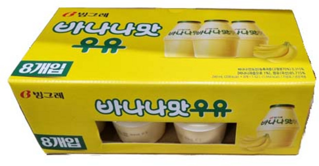 빙그레 바나나맛 우유, 바나나우유, 8개, 240ml