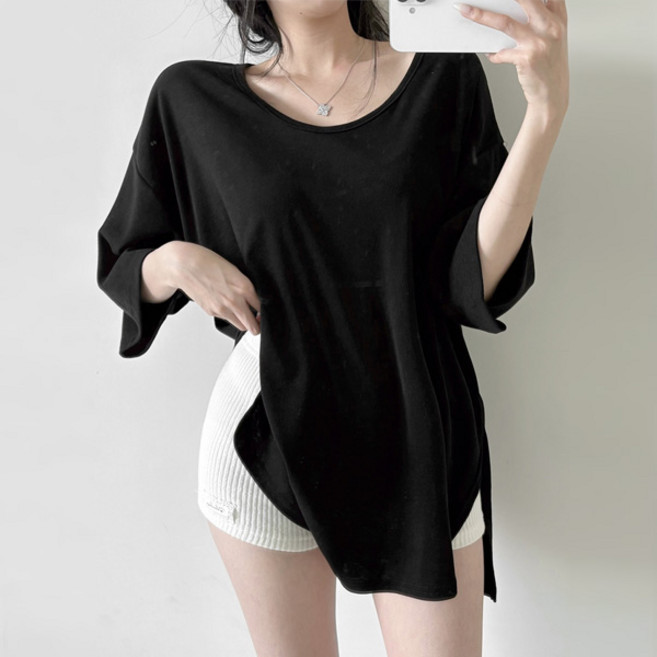 마이쏭 여성 빅사이즈 오버핏 박스티 여리여리 무지 라이프유넥루즈핏반팔티