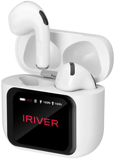아이리버 오픈형 무선 블루투스 6.0 이어폰 IB-ZX1 LCD 터치스크린 타이머설정 카메라셔터 이어폰찾기 음향 효과 설정, 화이트