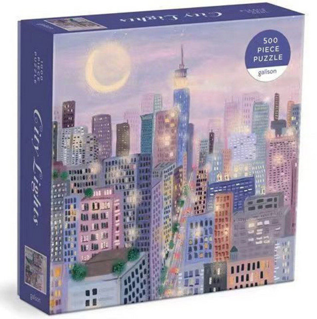 成人景色拼圖 益智拼圖 聖誕節禮物 療癒小物 居家佈置 Galison風格手作DIY 送禮, 城市之光500片, 1個, 500片