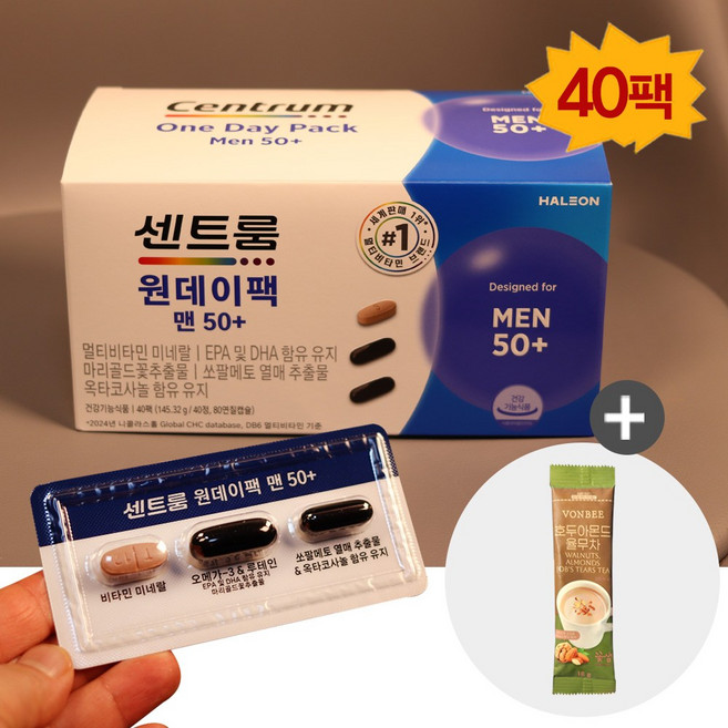 센트룸 50대남성 멀티비타민 올인원 원데이팩 (율무차증정), 1박스, 40회분