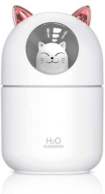 야옹이 가습기 애완 고양이 300ml 대용량 미니가습기 USB 가습기 무드등 필터 5개포함 KC인증 대량구매, 화이트