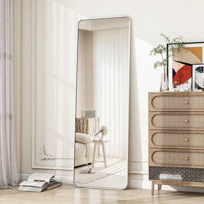 BEAUTYPEAK 1500 x 400mm 전신거울 ShatterVue 필렛 강화 유리 거울 홈짐 운동방 대형 전신 거울 수직으로 매달리거나 벽에 기대어 전신거울 흰색