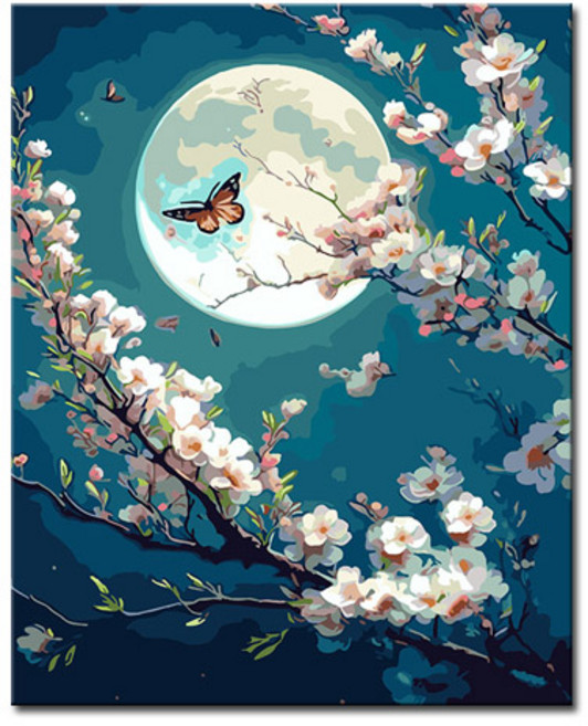 DIY캔버스페인팅 명화그리기 액자 그림 세트 유화 - 풍경 40x50, L151_달빛에 물든 꽃, 1개