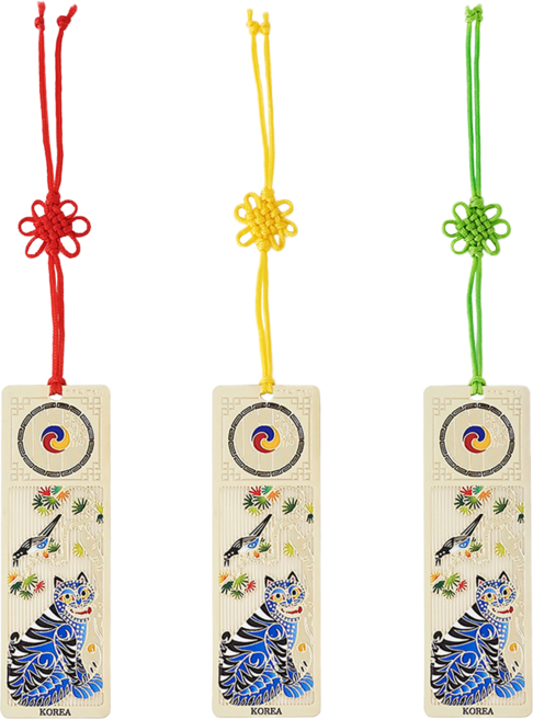민화 호랑이 책갈피 호작도 북마커한국 전통 기념품, 3개, 호랑이와까치