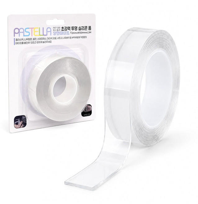 파스텔라 초강력 투명 양면테이프 30mm x 3M 1롤 PST-230 두께2T 실리콘 아크릴 겔, 1개