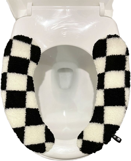 양털 보아플리스 변기시트 커버, 1세트, 블랙체크