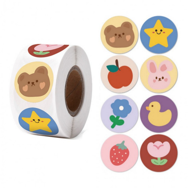 500매 딸기 곰돌이 별 꽃 스티커, 1세트, 혼합(S652) 500매