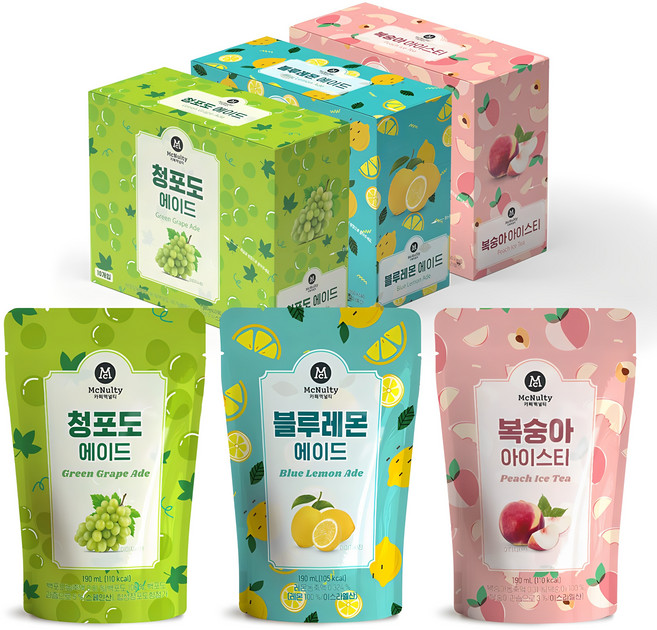 아이스 파우치 음료 3종 묶음 (복숭아/청포도/블루레몬), 190ml, 30개