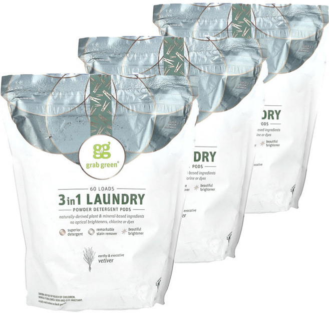 그랩그린 3 in 1 세탁 세제 팟 캡슐세제 베티베르 베티버 향, 3개