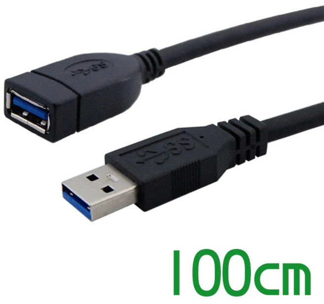 USB-A 3.0 延長線 雙層抗干擾 公對母高速傳輸線, 黑色100公分, 1條