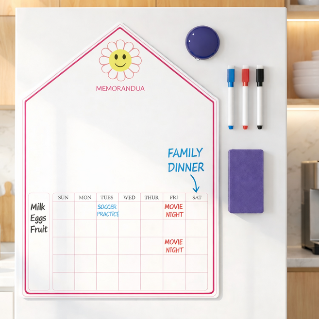 하늘움 냉장고자석형 메모보드, 1세트, 스마일플라워 핑크(캘린더+메모)